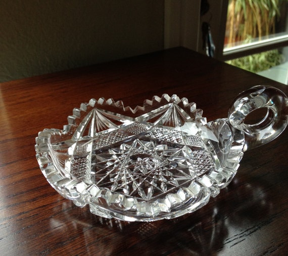 Vintage ABP Cut Glass Candy/Nappy Dish with Handle