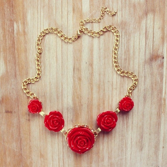 Items Similar To Jewelry Set Red Rose Flower Necklace Red Statement Necklace Red Flower 1589