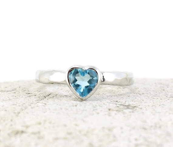 heart ring Love promise ring in hammered sterling silver Light blue ...