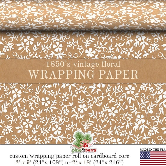 Vintage Floral Kraft Gift Wrapping Paper Custom 1850