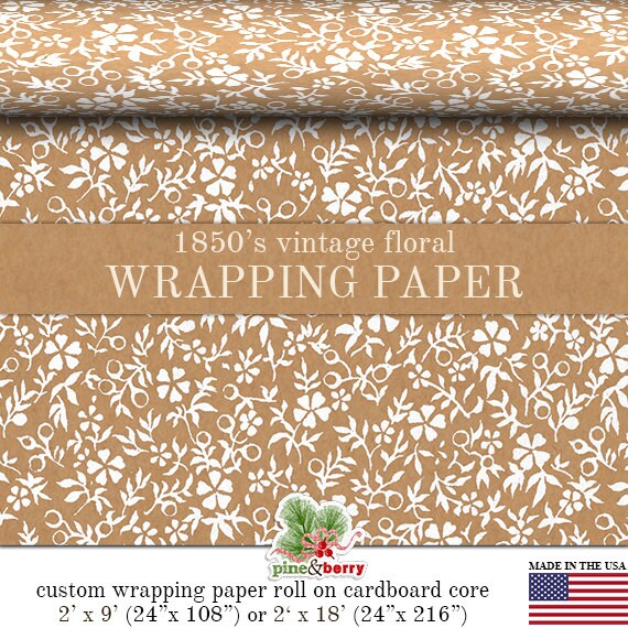 Vintage Floral Kraft Gift Wrapping Paper Custom 1850's