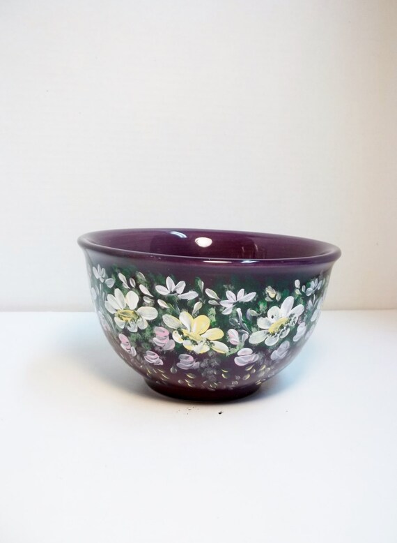 Vintage Purple Pottery Bowls Hand Painted by FolkArtByNancy