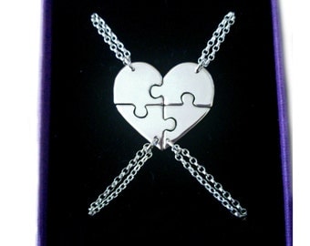Best Friend Necklace for 4 - Heart Shaped Jigsaw Puzzle