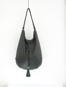 Black Large Leather Tote, Hobo bag, with tassel, handmade, bohemian ...