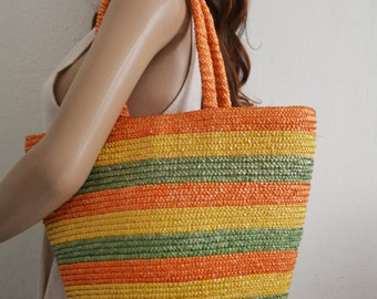 Woven wicker purse,bag, Summer Purse ,Colorful ,Handbag, Tote,orange,yellow,green