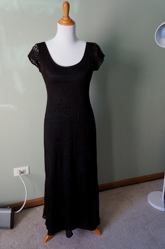 Sexy Long Black Mesh Overlay Maxi Dress