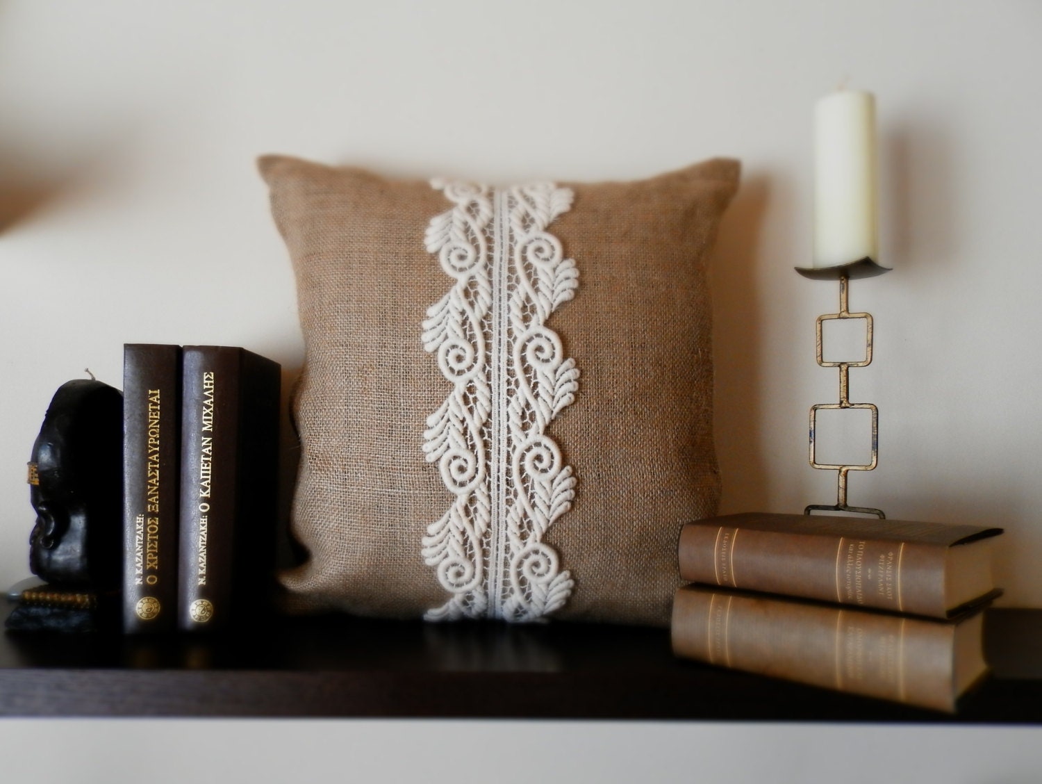 14'' x 14'' Burlap pillow cover with lace by MadeInBurlap on Etsy