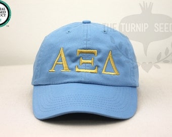 Alpha Xi Delta Greek Only Sorority Baseball Cap - Custom Color Hat and Embroidery.