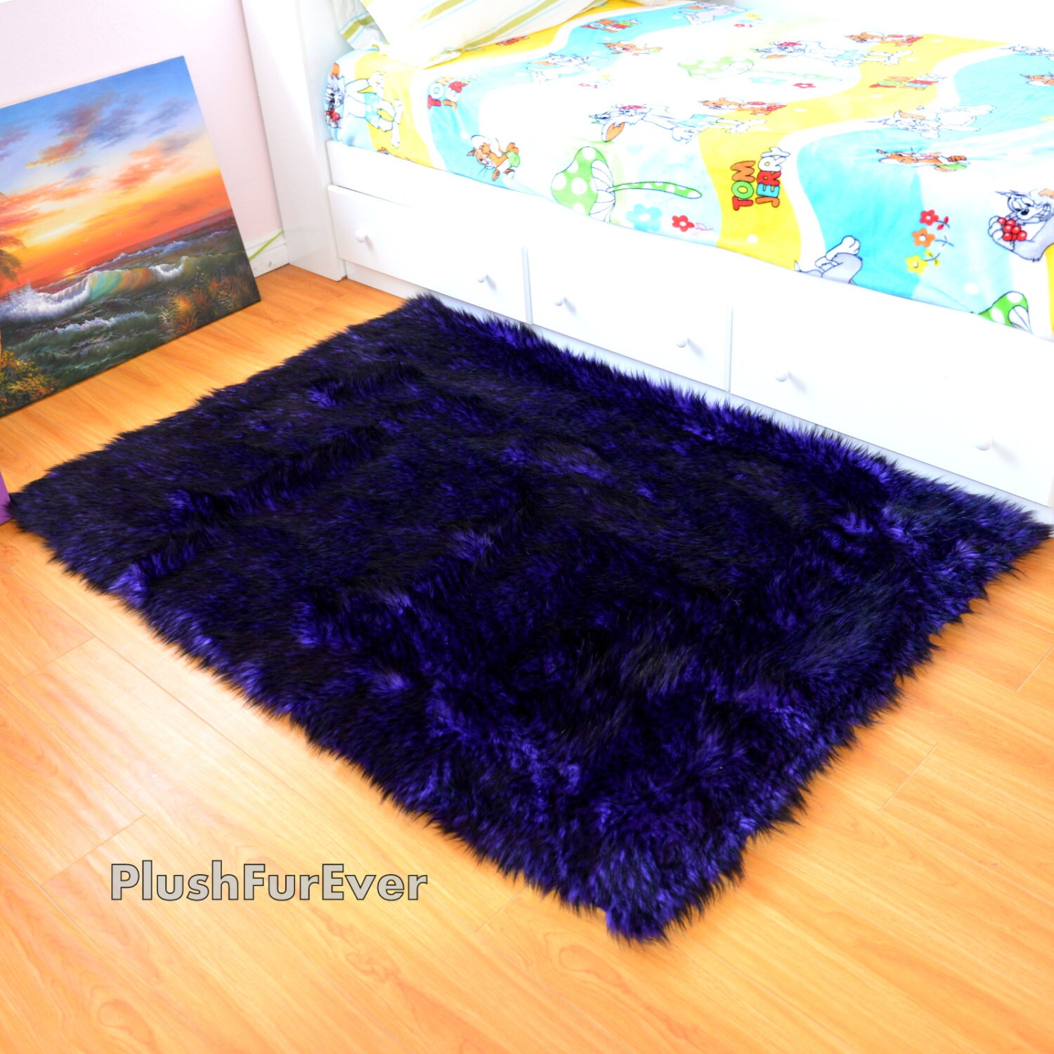 Wolf Fur Rug 4' x 5' Purple Black Throw Rugs Area by PlushFurever