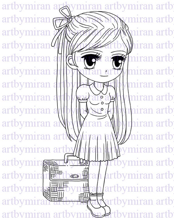 Digital Stamp-Travelling Tracy, Digi Stamp, Coloring page, Printable Line art for Card and Craft Supply