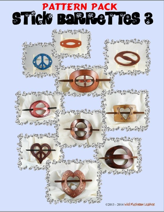 Stick Barrettes 3 leather barrette PDF pattern by FunwithLeather