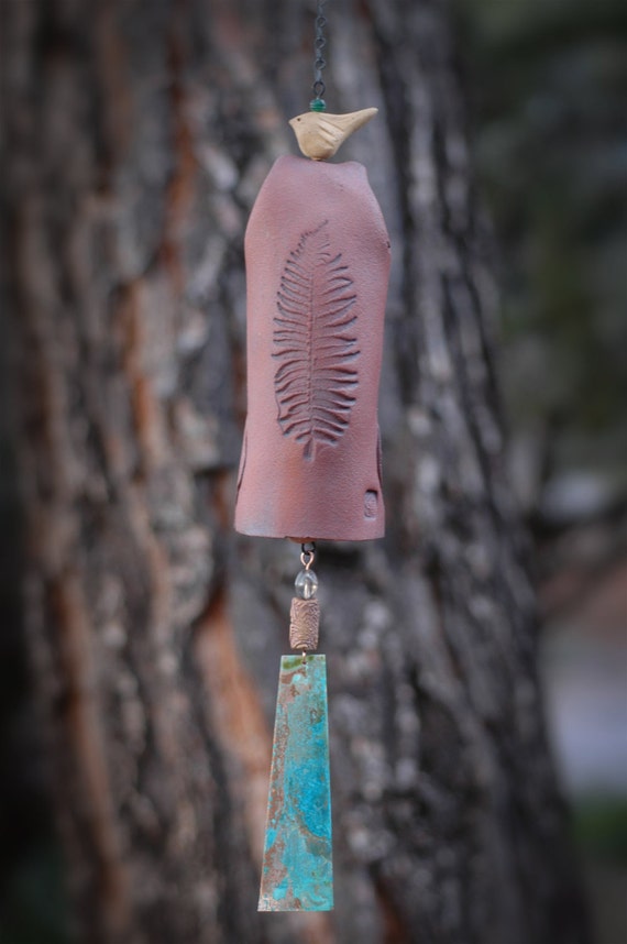 Clay Wind Chime Garden Bell with Leaf by EarthWindStoneware