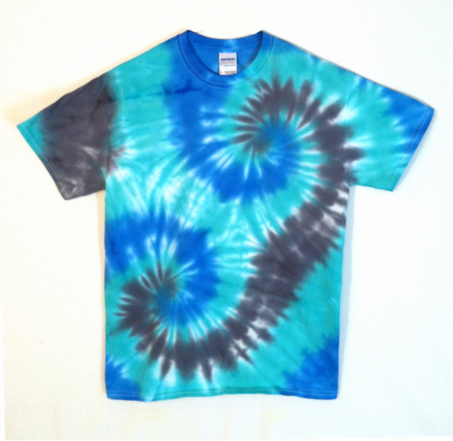 Tie Dye T-Shirt Blue and Black Spirals by RainbowEffectsTieDye
