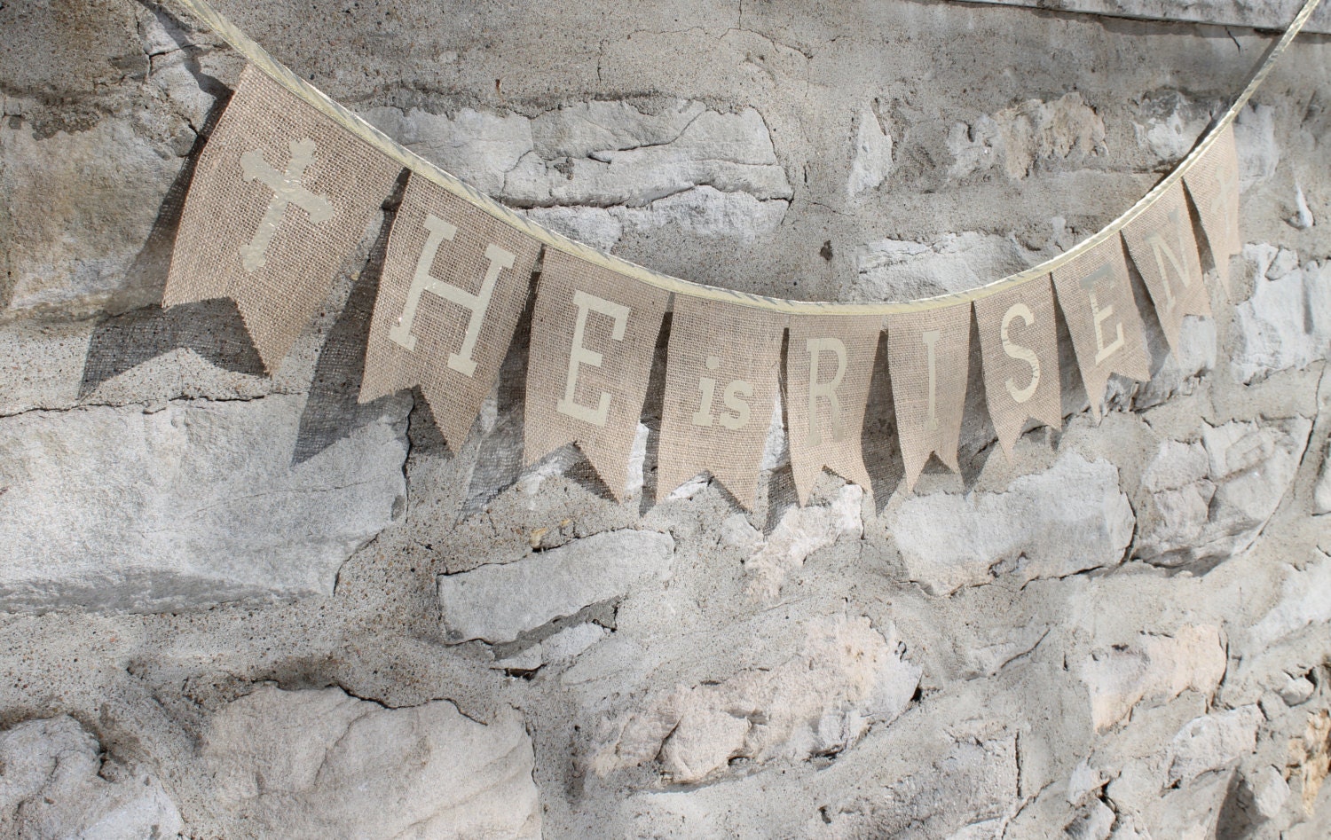 He Is Risen Easter Jesus Burlap Bunting by MsRogersNeighborhood