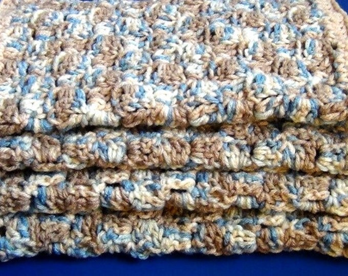 Coffee and Blue Placemat - Rectangle Crocheted Placemats - Set of 4 Reversible Place Mat - Indoor Camoflauge Decor - Housewarming Gift Idea