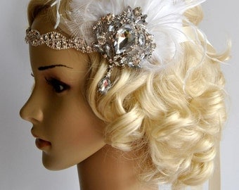 Glamour Rhinestone Flapper 1920s headpiece, Rhinestone Headpiece Bridal wedding headband headpiece great gatsby headpiece rhinestone flapper