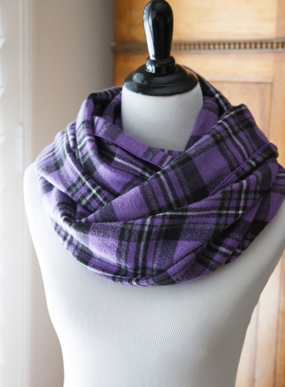 Items similar to Purple and Black Plaid Flannel Infinity Scarf on Etsy