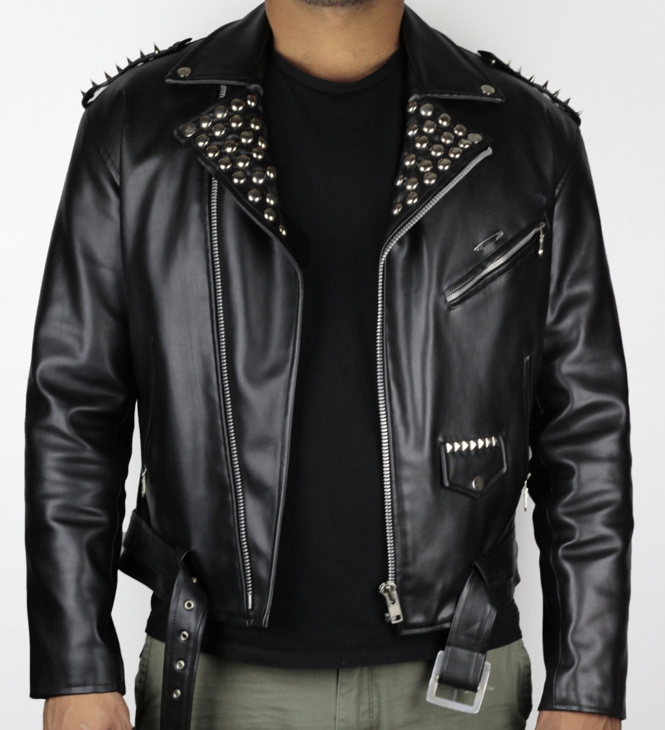 Vegan Punk Studded and Spiked Motorcycle Jacket with Steampunk