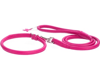 Dog Rolled Pink Leather Matching Collar Leash Set Soft Padded Sizes XS ...