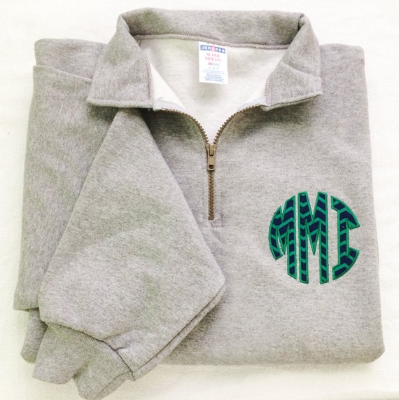 Items similar to Monogram Applique Quarter Zip Sweatshirt on Etsy