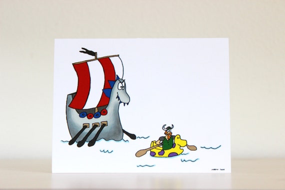 Viking Ship Card - Handmade - Happy Birthday - Father's Day- Congratulations - Dragon - Inner Tube - Float - Cartoon - Comic