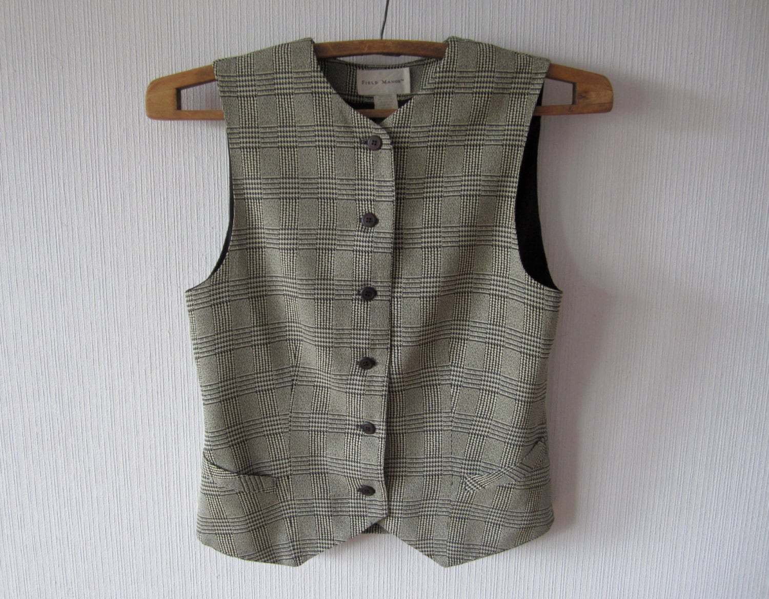 Black White Plaid Womens Vest Traditional Classic Formal