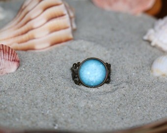 Teal Sparkle Regal Ring - Antique Bronze Adjustable Ring