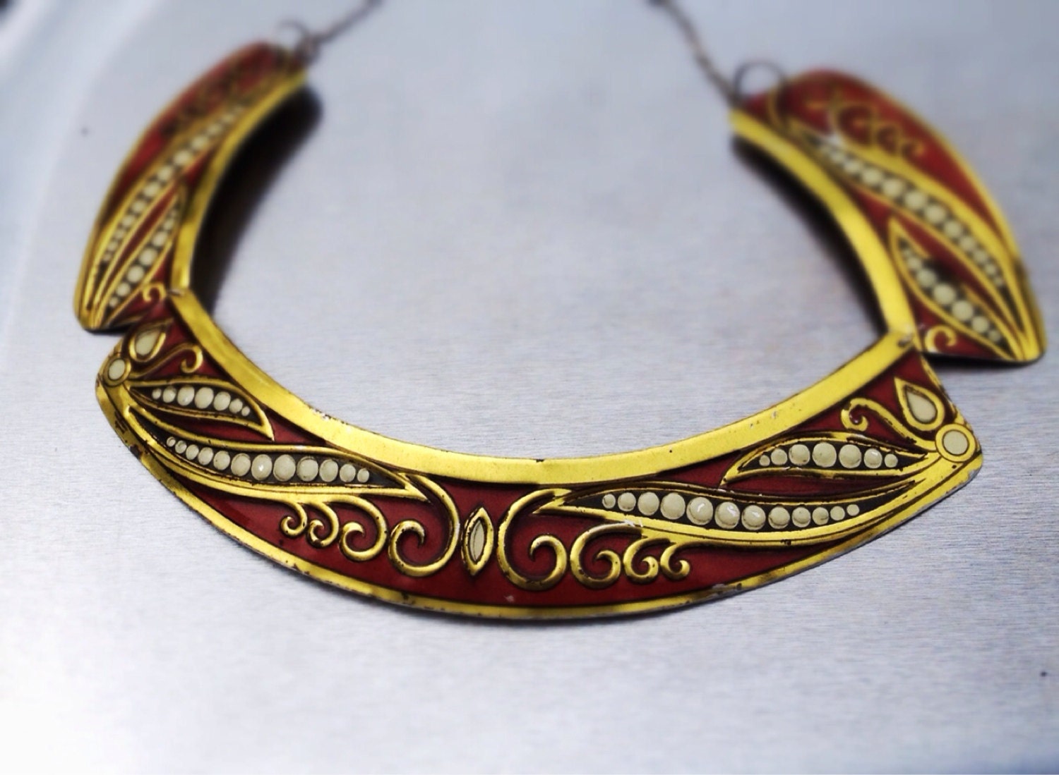 Vintage tin jewelry handmade collar necklace by