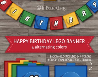 Banner, Lego Birthday Party Decoration, Happy Birthday Banner, Lego 