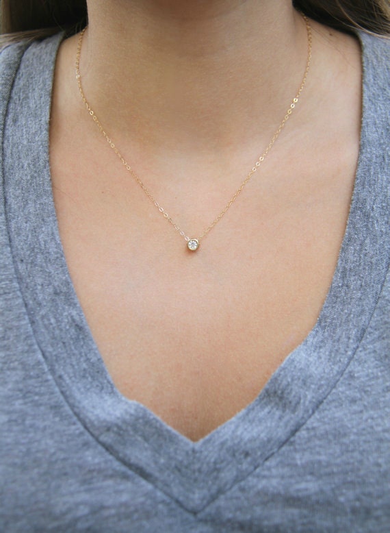 CZ Necklace Dainty Gold Necklace Simple Gold Necklace