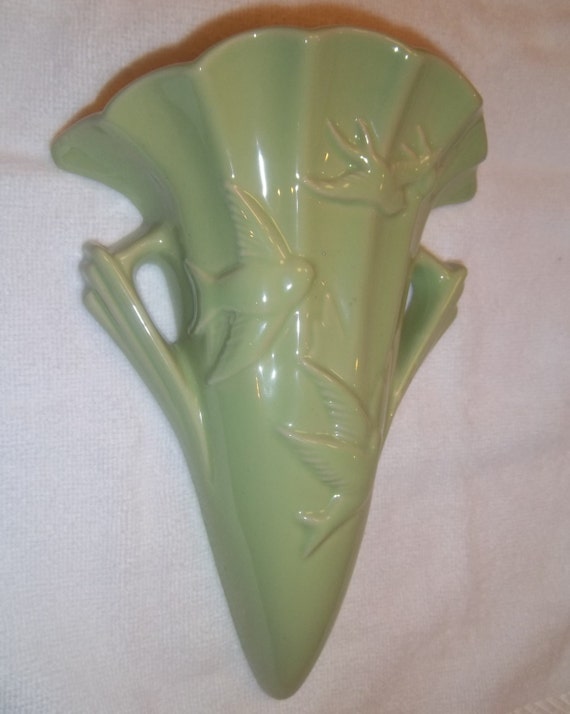 Wall Pocket Vase Art Deco Vintage Vase Light Green with