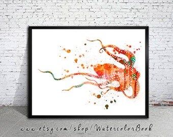Octopus 4 Watercolor Print, watercolor painting, watercolor art, Illustration, home decor wall art, Octopus art, watercolor animal,
