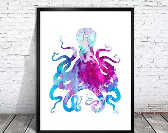 Octopus 8 Watercolor Print, watercolor painting, watercolor art, Illustration, home decor wall art, Octopus art, watercolor animal,