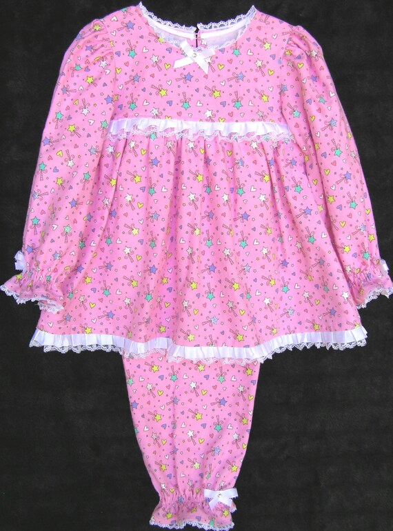 Little girls pajamas pink flannel long sleeve by GirlsGoneGirlie