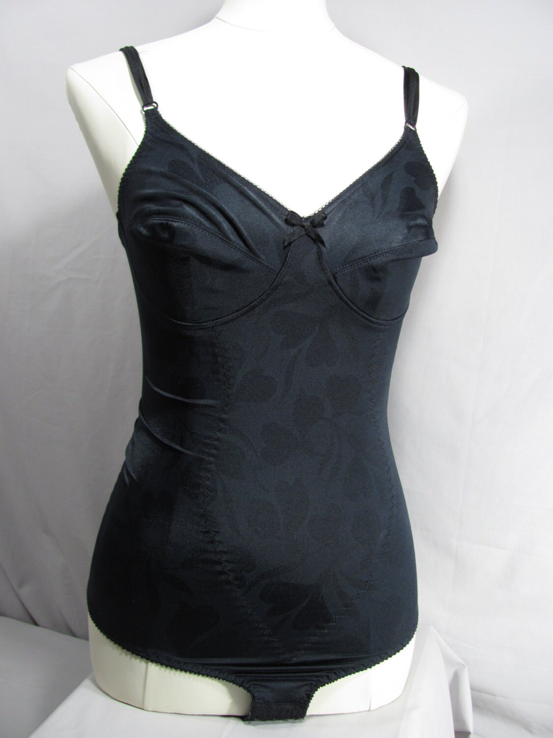 Black Jacquard Bodysuit Snap Crotch 36B Women's Small