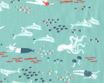 Heather Ross - Munki Munki Fabric - Calypso Mermaids on Poplin - Not From Pajamas - OOP Out Of Print