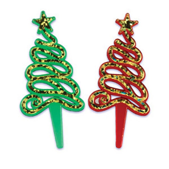 24 spiral christmas tree cupcake picks cake decorations 24 spiral christmas tree cupcake picks cake decorations