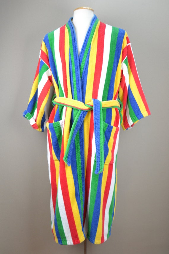 80s Candy Stripe Men's Robe / Multicolor /100 Cotton