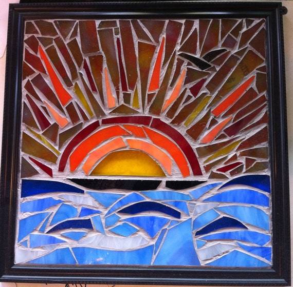 Items Similar To Stained Glass Mosaic Sunset On Water On Etsy