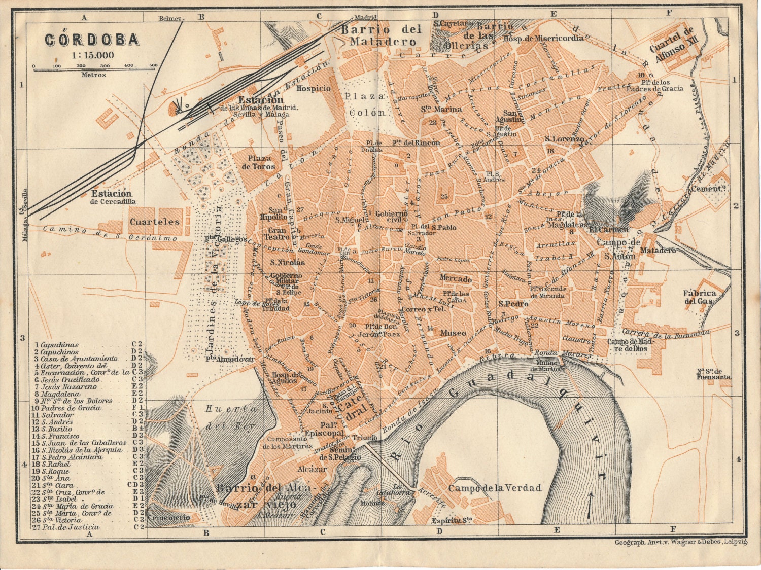 1911 Antique Map of Cordoba Spain