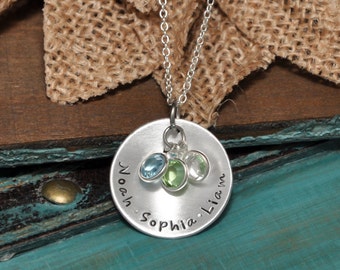 personalized mothers necklace with kids names and crystals