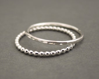 Sterling Silver Rings stacking ring set of 2 Stack Rings sterling silver bead wire stackable rings