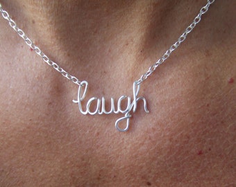 Laugh Necklace or Custom Name Wire Wrapped Necklace Wire Word Jewelry Personalized Necklace Wire Wrap Jewelry Gifts under 20