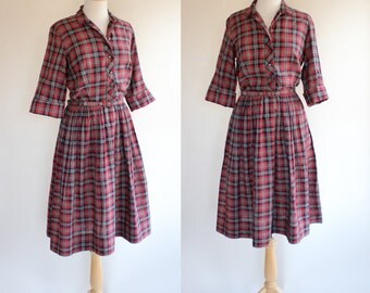 Vintage 50s Shirtwaist Plaid Dress