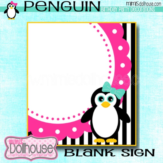 Penguin Blank Sign Pink Teal- Pink Teal Penguin Blank Sign-PDF Il_570xn