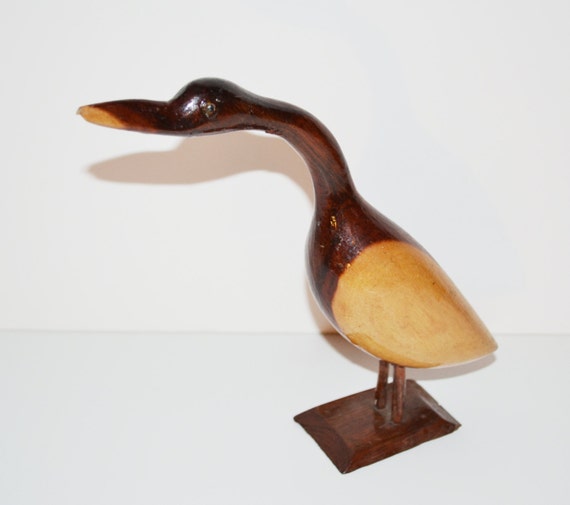 Vintage Wood Crane Bird Statue Crane Figurine by JudysJunktion