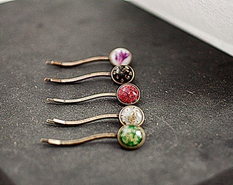 REAL FLOWER bobby pins - two unique bronze hairpins of your choice! Nature jewelry for her.