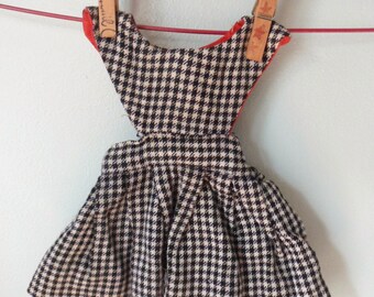 Handmade Doll Jumper and Panties, Hounds Tooth Wool Jumper, 40s Doll Clothes, Lined Doll Dress with Satin Panties