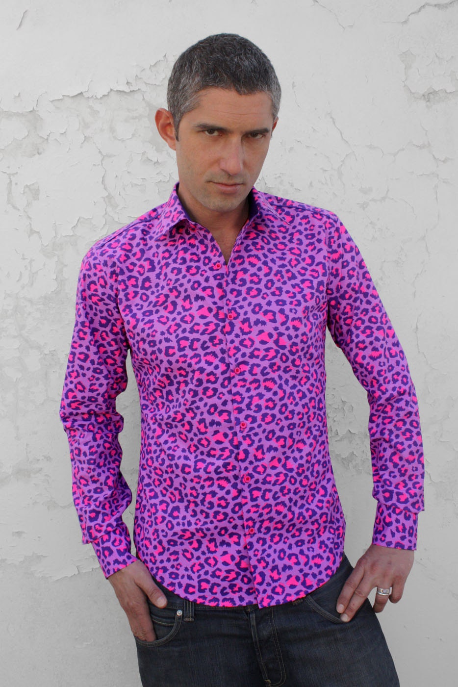 Leopard print shirt for men Pink Leopard BAÃSAP S size
