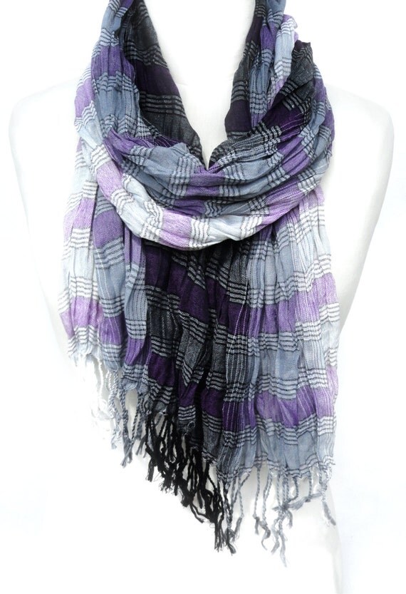 Purple Scarf. Plaid Scarf. Winter Cotton Scarf. Unisex Scarf.